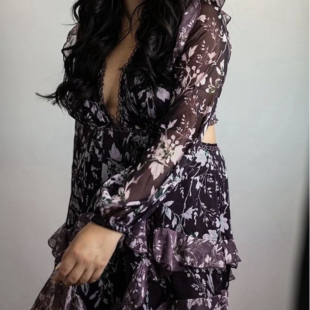 Spring Wedding Guest ASOS DESIGN Floral Cut Out Mini Dress Purple size 12 0695